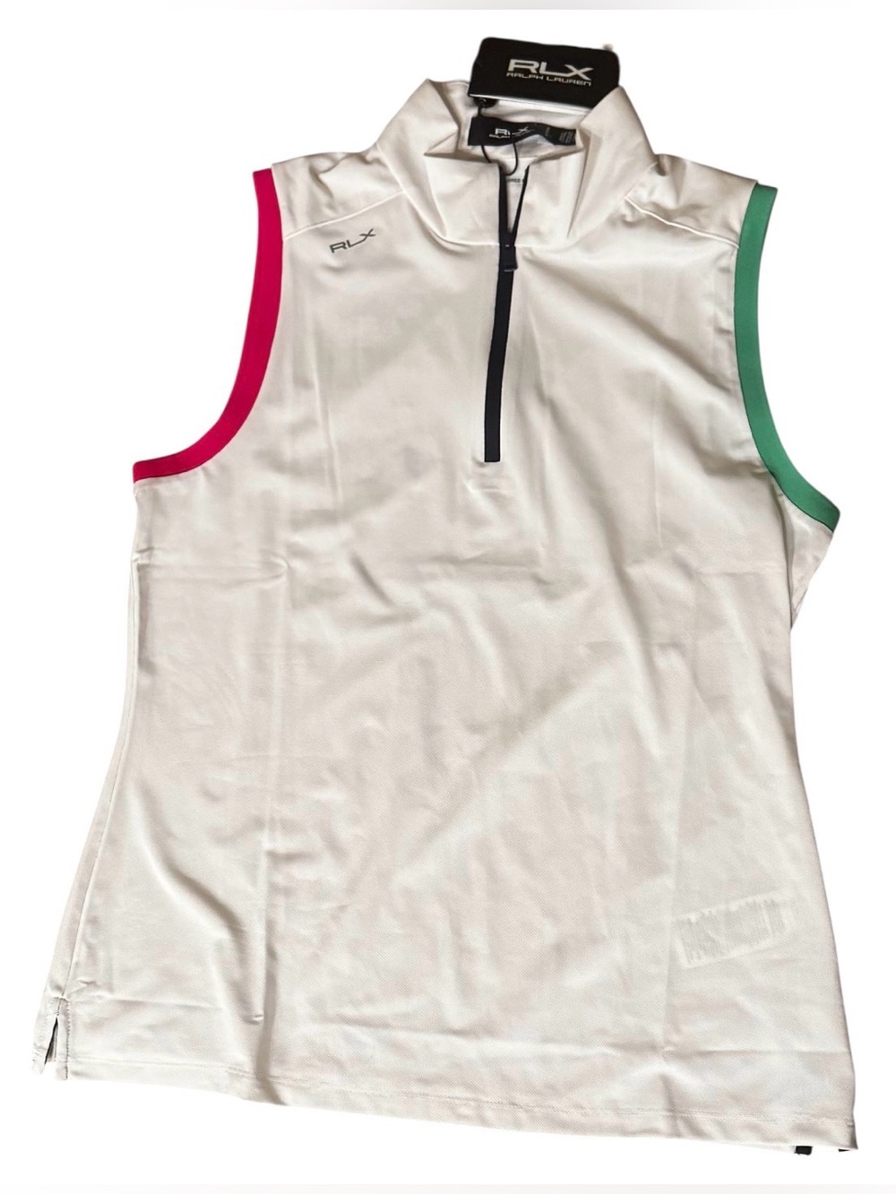 NWT RLX Ralph Lauren sz M Golf Top White Sleeveless 1/4 Zip Colorblock Mock Neck - Picture 2 of 8